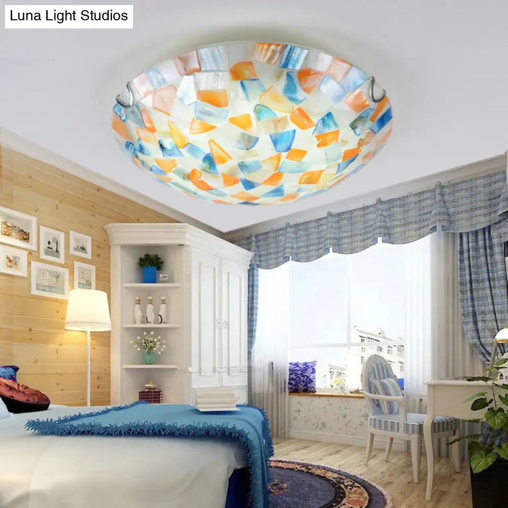 Coastal Ceiling Light with Handcrafted Mother-of-Pearl Inlay for Bedroom | Oceanfront Flush Mount Fixture in Stained Glass Aesthetic | Thomler