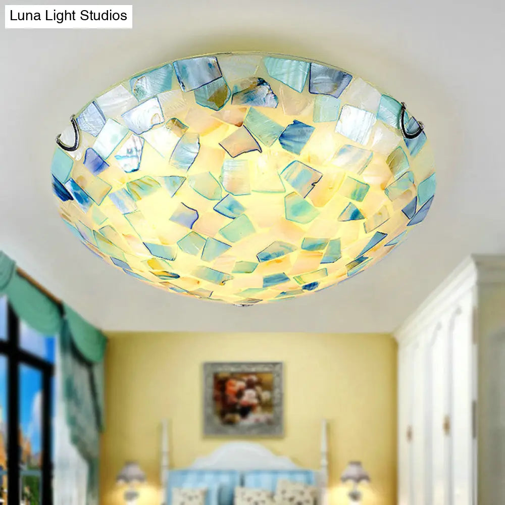 Coastal Ceiling Light with Handcrafted Mother-of-Pearl Inlay for Bedroom | Oceanfront Flush Mount Fixture in Stained Glass Aesthetic | Thomler