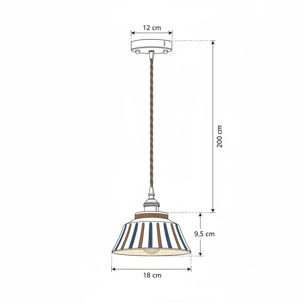 Pendant Light Ceramic 18.0 cm Blue Striped Dining Room Kitchen Island Hanging Ceiling Lamp Adjustable E27 | Thomler