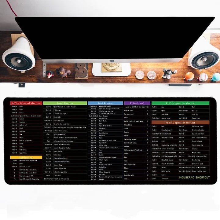 Computer Keyboard Shortcut Reference Desk Mat Extended Gaming Mouse Pad with Cheat Sheet Guide for Windows PC Office | Thomler