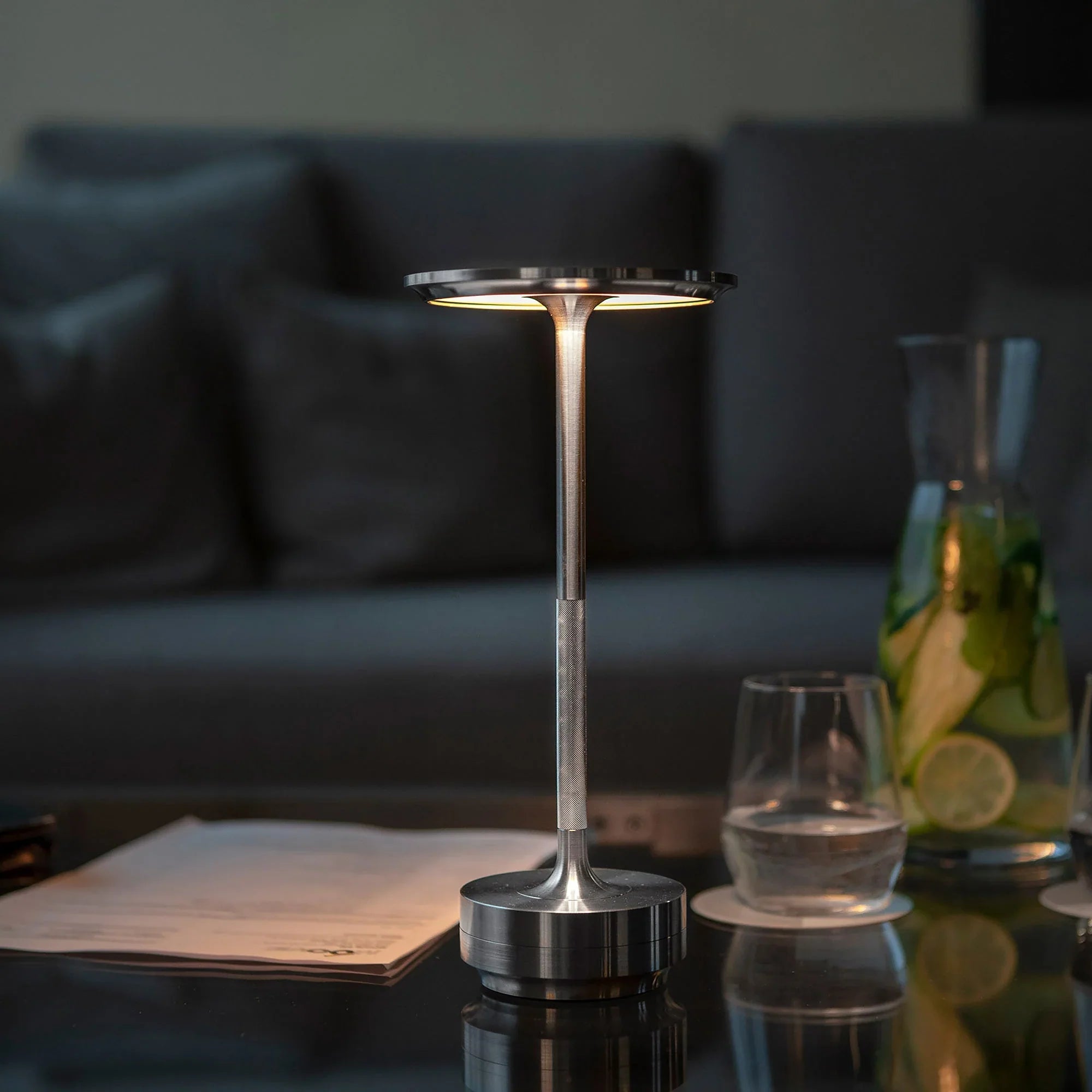 Table Lamp Aluminum 11.2 in Wireless Rechargeable Bedroom Desk Dimmable Touch Portable Ambient Lighting | Thomler