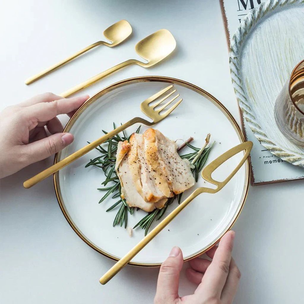 Dining Flatware Set 304 Stainless Steel Hollow Handle Fork Knife Spoon Service for 4 6 12 Modern Table Setting Silver Black Gold Rose Gold | Thomler