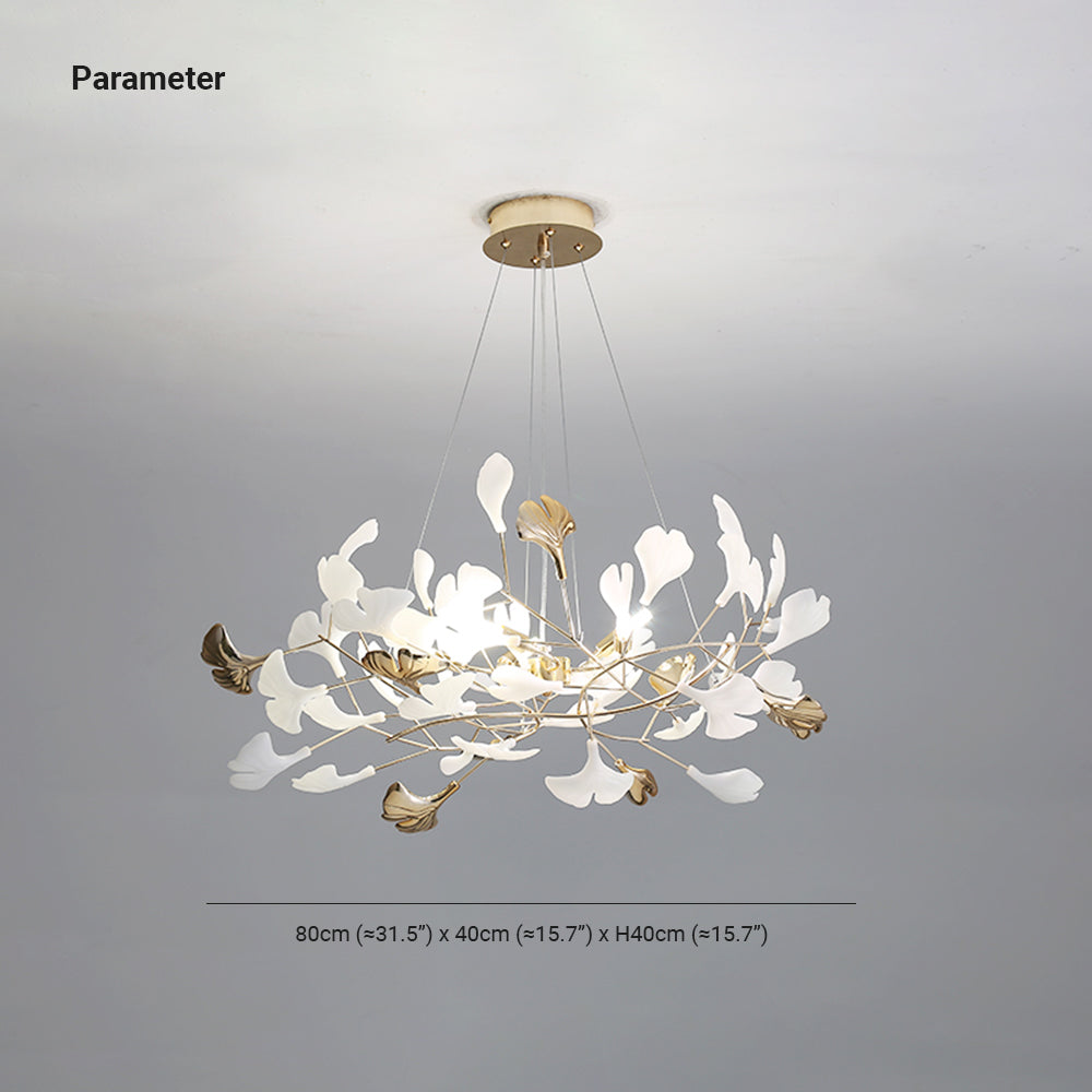 Ceramic Leaf Cluster Pendant Light with Adjustable Cord – Gold Metal Frame Multi-Bulb Chandelier for Dining Room, Living Room & Bedroom | Thomler