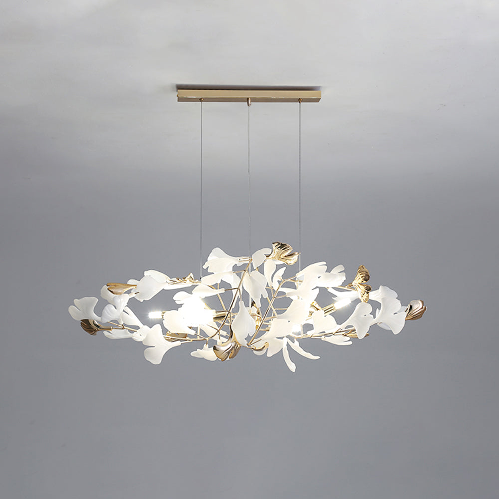 Ceramic Leaf Cluster Pendant Light with Adjustable Cord – Gold Metal Frame Multi-Bulb Chandelier for Dining Room, Living Room & Bedroom | Thomler
