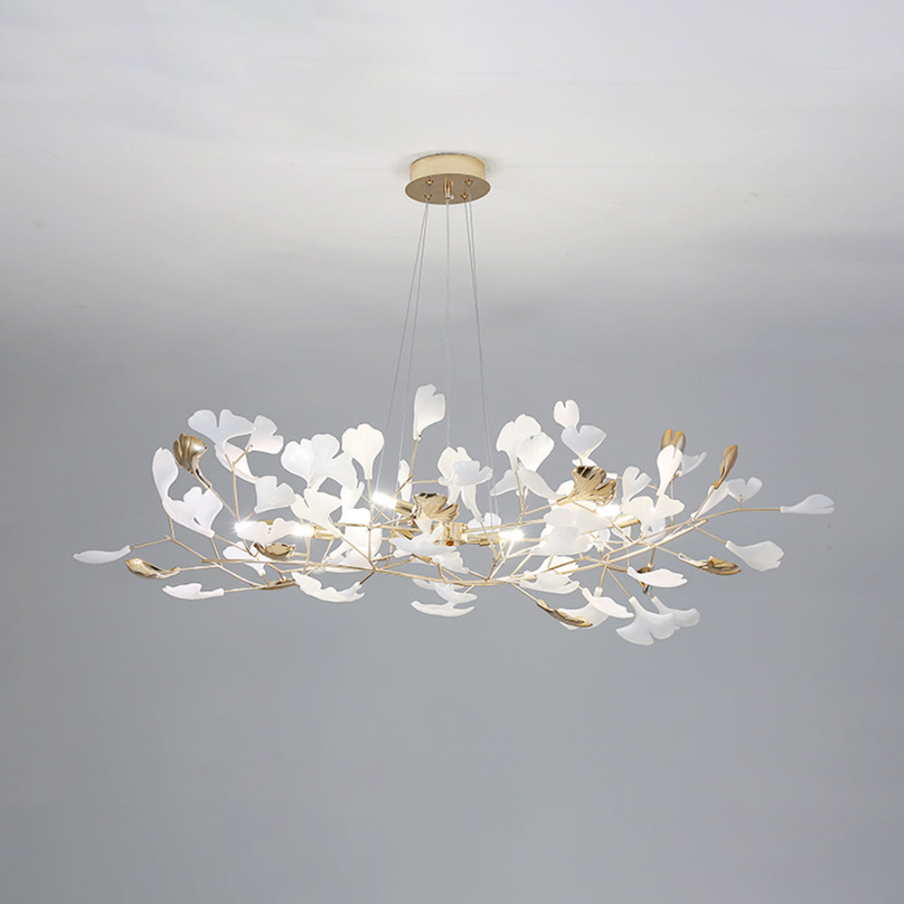 Ceramic Leaf Cluster Pendant Light with Adjustable Cord – Gold Metal Frame Multi-Bulb Chandelier for Dining Room, Living Room & Bedroom | Thomler