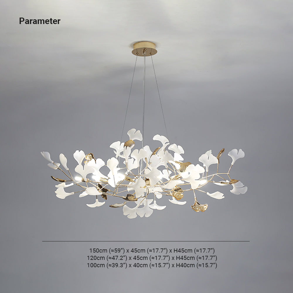 Ceramic Leaf Cluster Pendant Light with Adjustable Cord – Gold Metal Frame Multi-Bulb Chandelier for Dining Room, Living Room & Bedroom | Thomler