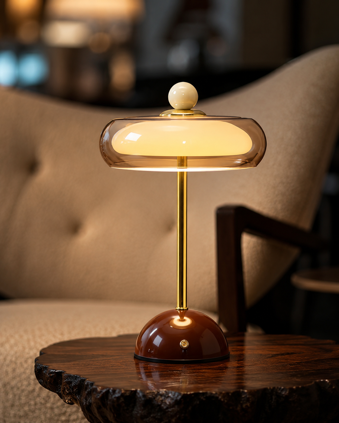 Rechargeable Mid-Century Modern Mushroom Desk Light with Touch Dimming & 3 Light Modes for Bedroom, Living Room & Office | Thomler
