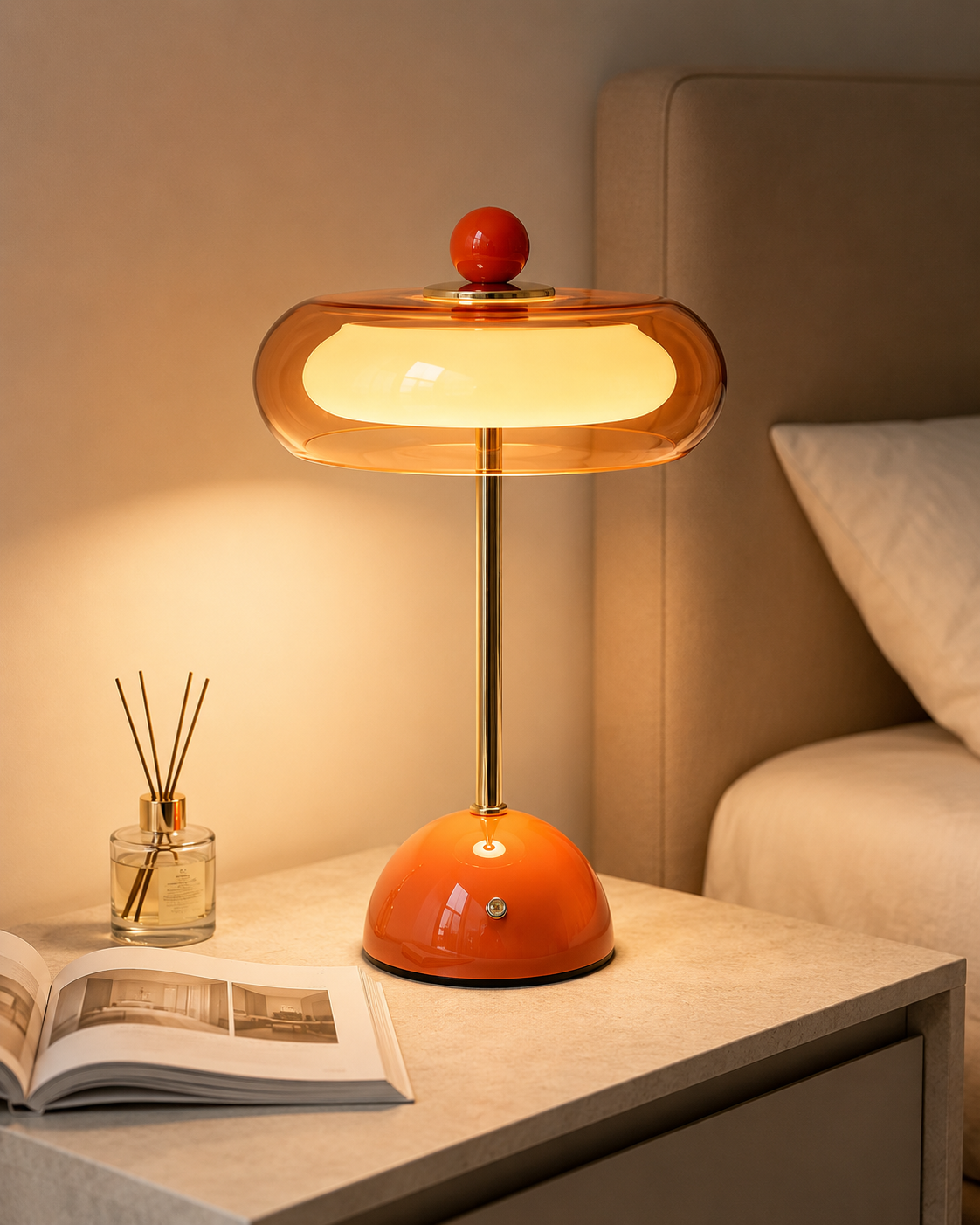 Rechargeable Mid-Century Modern Mushroom Desk Light with Touch Dimming & 3 Light Modes for Bedroom, Living Room & Office | Thomler
