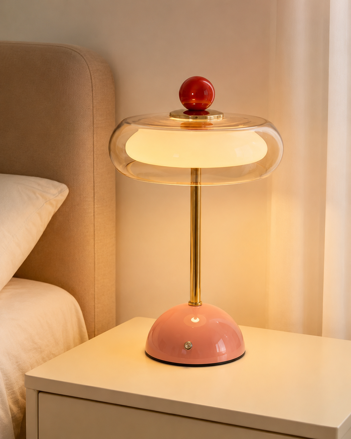 Rechargeable Mid-Century Modern Mushroom Desk Light with Touch Dimming & 3 Light Modes for Bedroom, Living Room & Office | Thomler