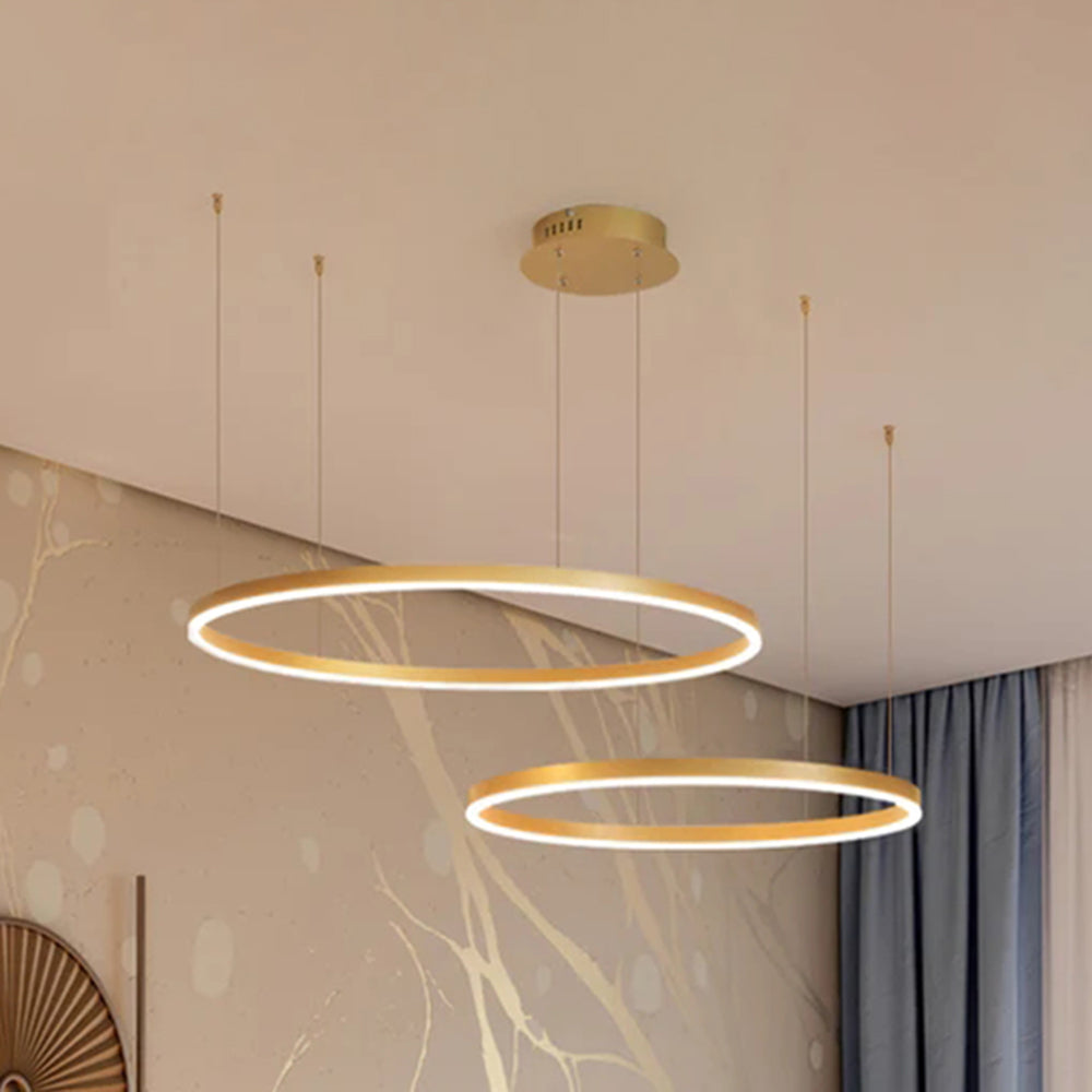 Tiered Ring Pendant Light Modern Metal Circular Chandelier for Dining Room Living Room Bedroom Kitchen Island Adjustable Height LED | Thomler
