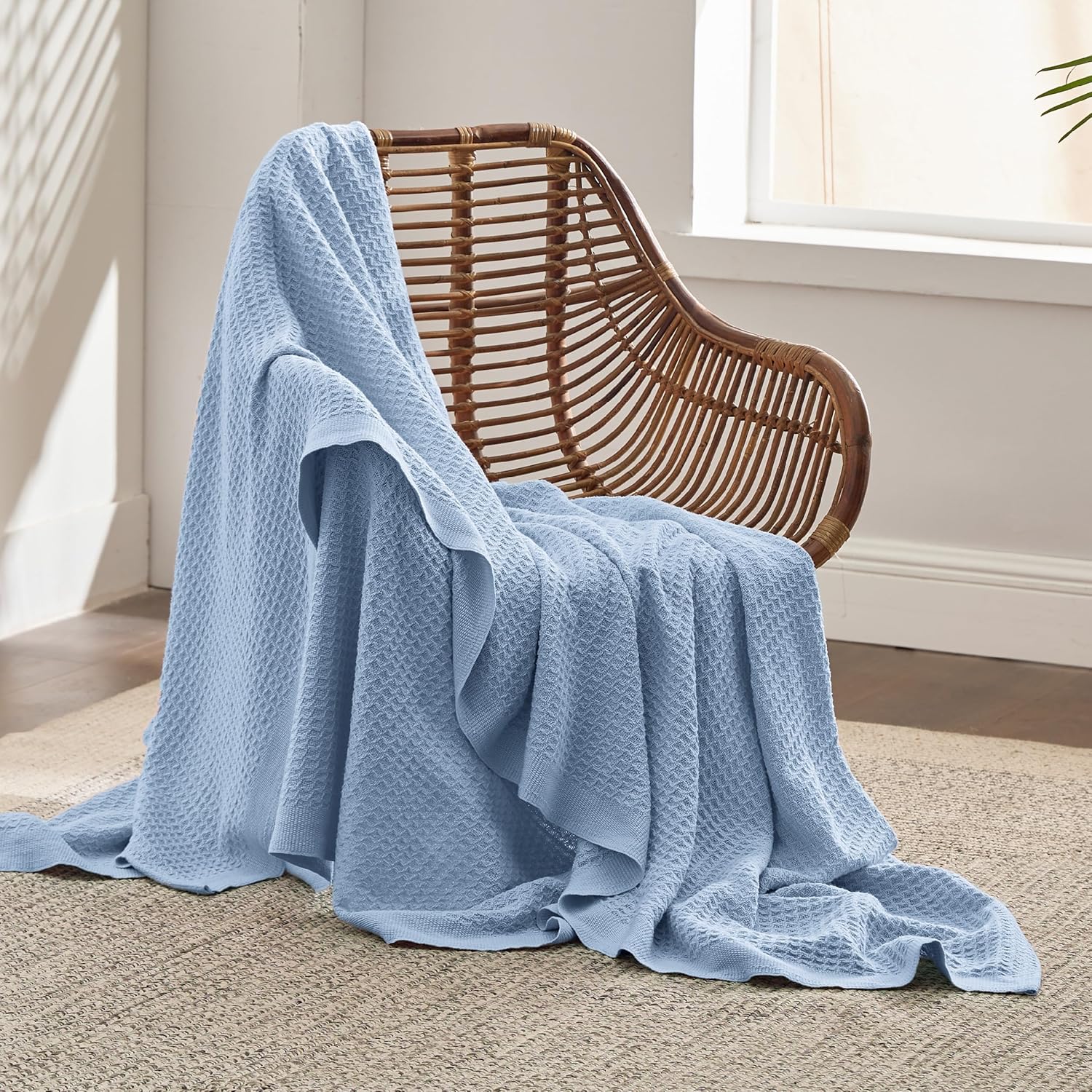 100% Cotton Waffle Weave Throw Blanket Queen King Breathable Lightweight Bed Cover for All Seasons Couch Sofa Bedroom Layering Textured | Thomler