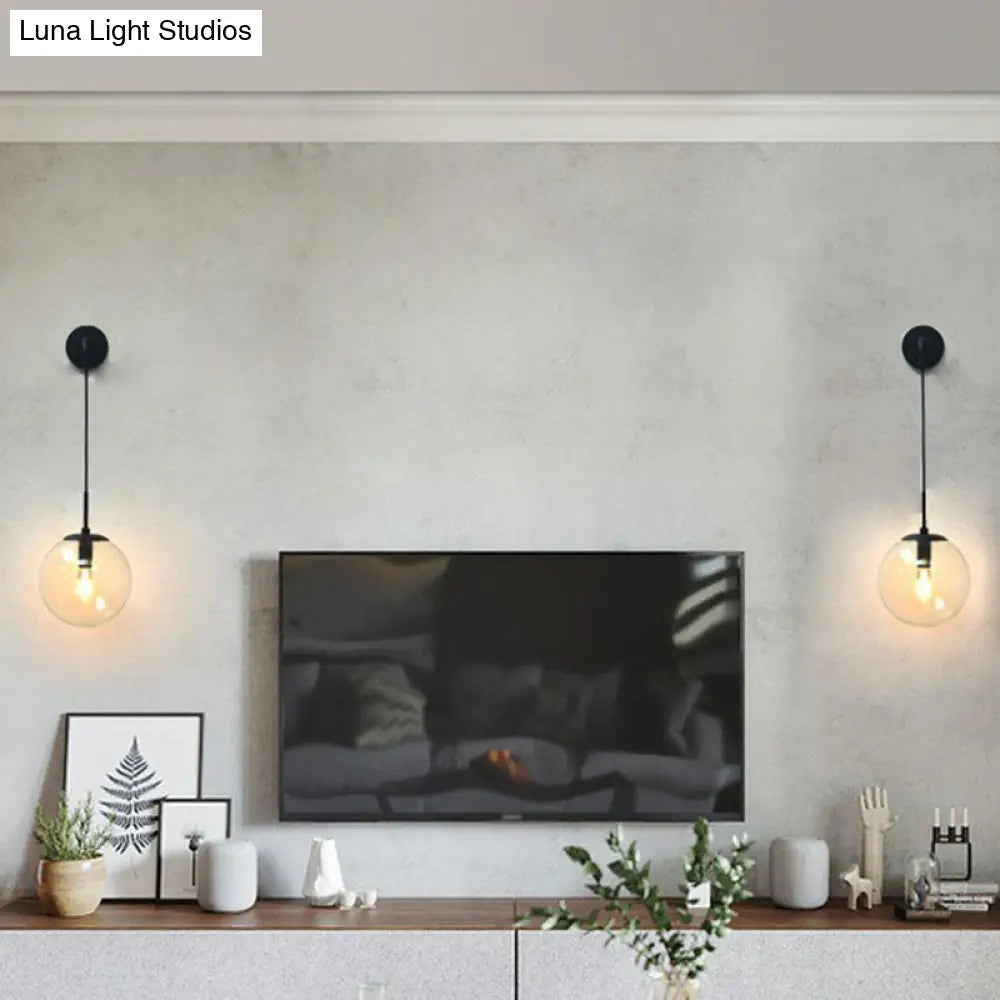 Contemporary Round Glass Wall Sconce | Modern Metal Orb Wall Fixture for Bedroom, Hallway, Foyer | E26 Base Socket | Available in Clear | Thomler