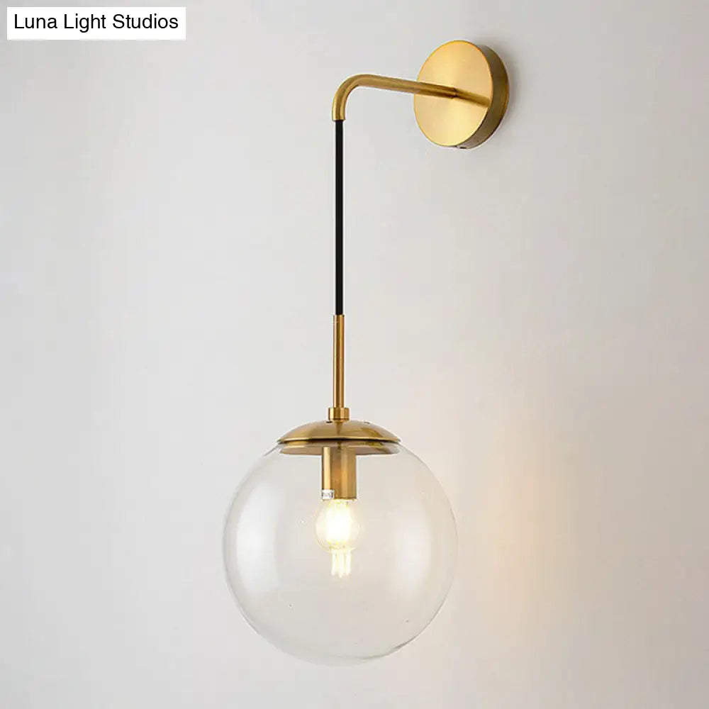 Contemporary Round Glass Wall Sconce | Modern Metal Orb Wall Fixture for Bedroom, Hallway, Foyer | E26 Base Socket | Available in Clear | Thomler
