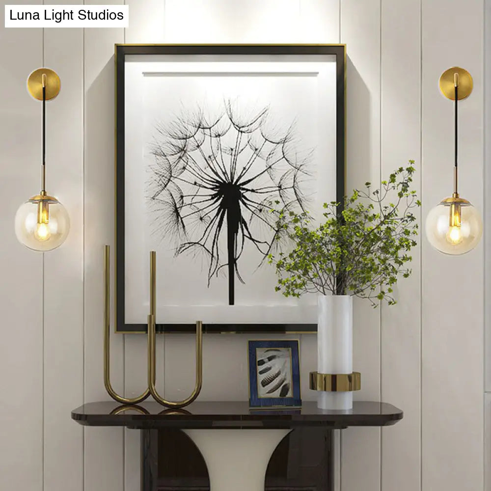 Contemporary Round Glass Wall Sconce | Modern Metal Orb Wall Fixture for Bedroom, Hallway, Foyer | E26 Base Socket | Available in Clear | Thomler