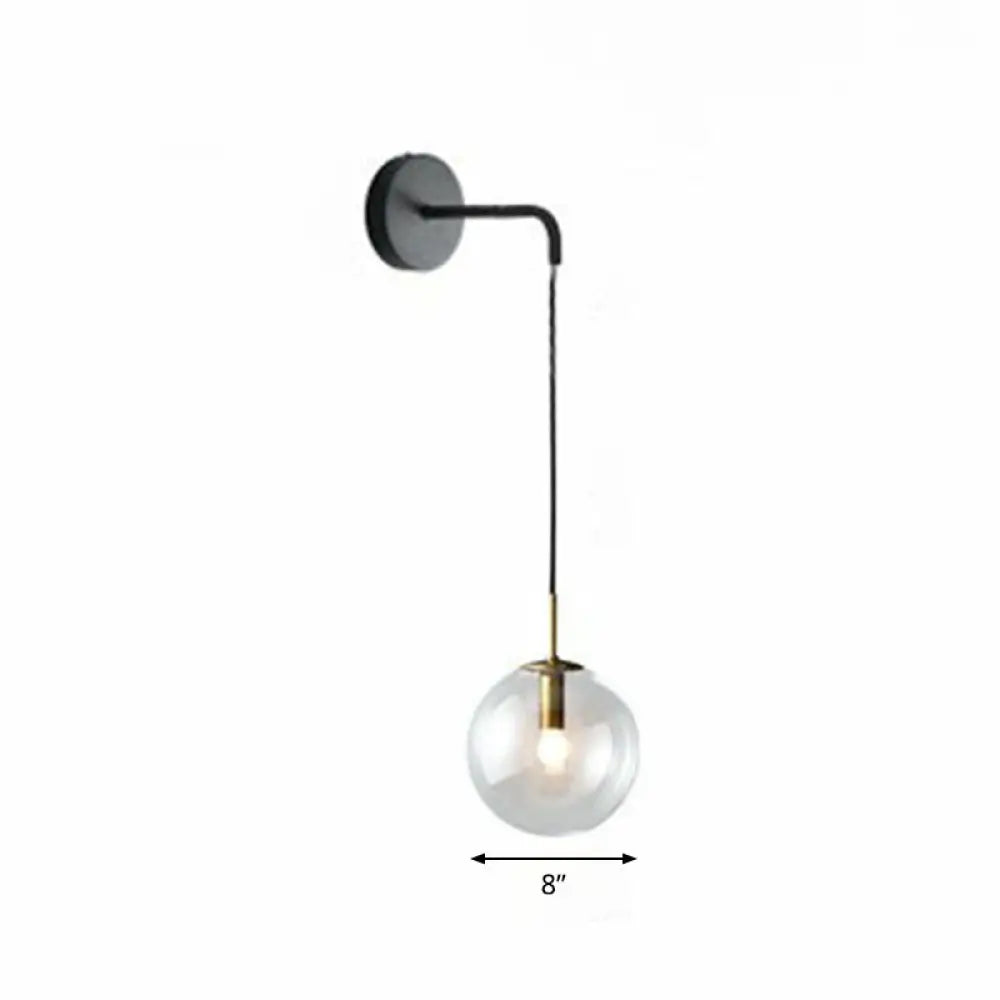 Contemporary Round Glass Wall Sconce | Modern Metal Orb Wall Fixture for Bedroom, Hallway, Foyer | E26 Base Socket | Available in Clear | Thomler