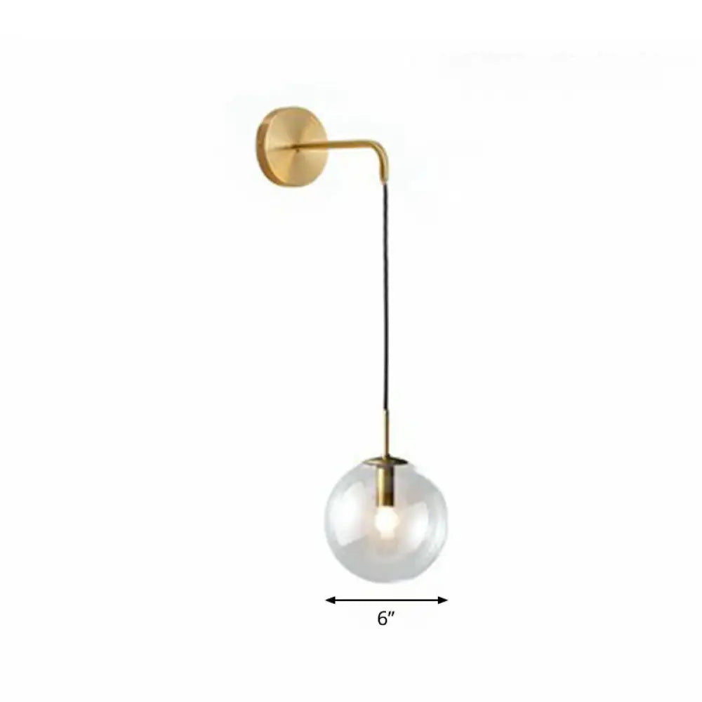 Contemporary Round Glass Wall Sconce | Modern Metal Orb Wall Fixture for Bedroom, Hallway, Foyer | E26 Base Socket | Available in Clear | Thomler