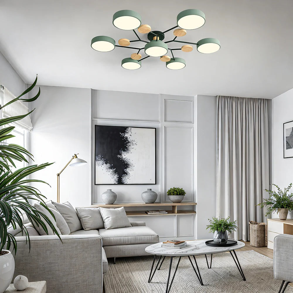 Semi-Flush Ring LED Ceiling Fixture – Multiple Rings, Iron & Acrylic, Dimmable Color Modes for Bedroom, Living Room & Hallway | Thomler