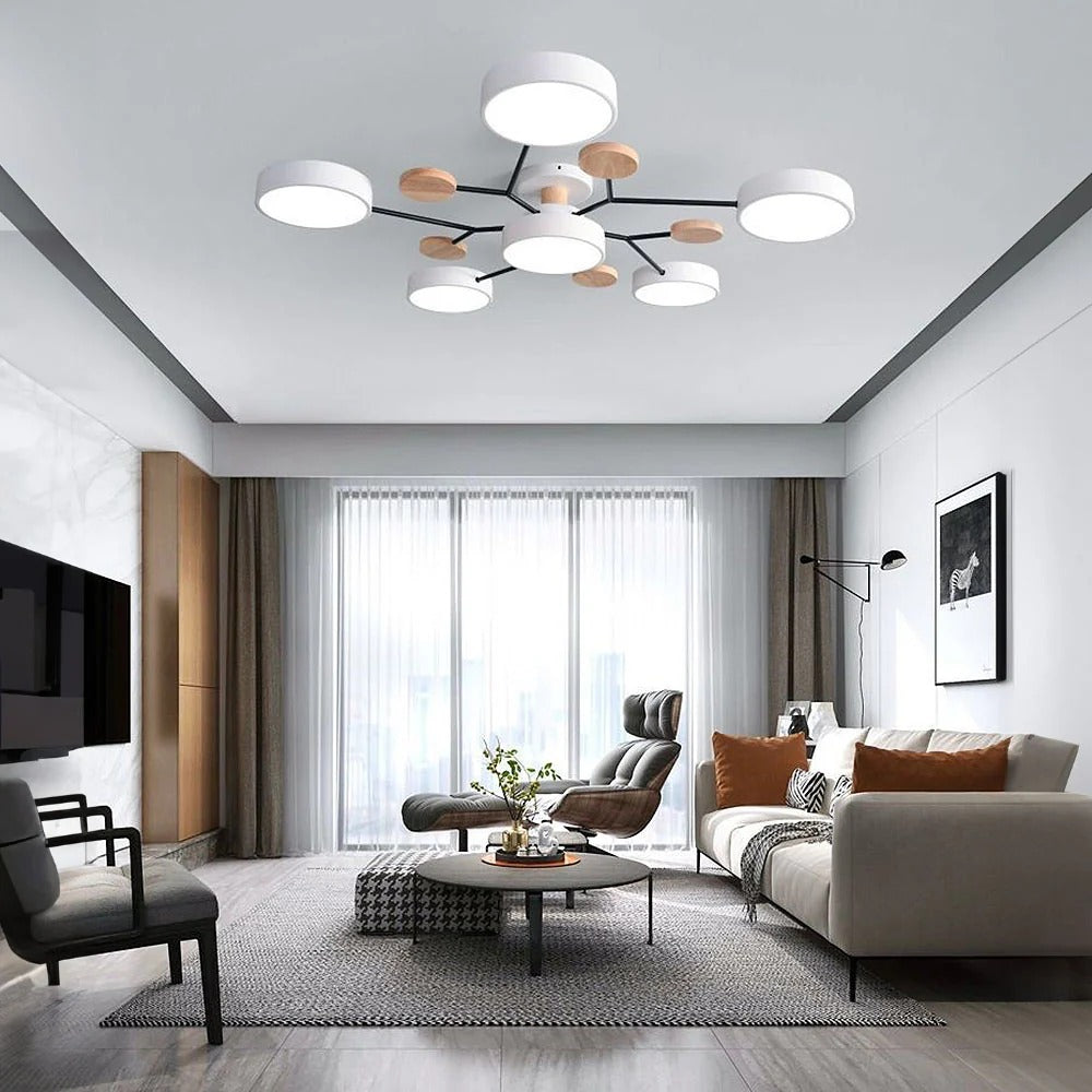 Semi-Flush Ring LED Ceiling Fixture – Multiple Rings, Iron & Acrylic, Dimmable Color Modes for Bedroom, Living Room & Hallway | Thomler