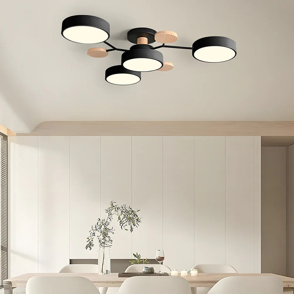 Semi-Flush Ring LED Ceiling Fixture – Multiple Rings, Iron & Acrylic, Dimmable Color Modes for Bedroom, Living Room & Hallway | Thomler