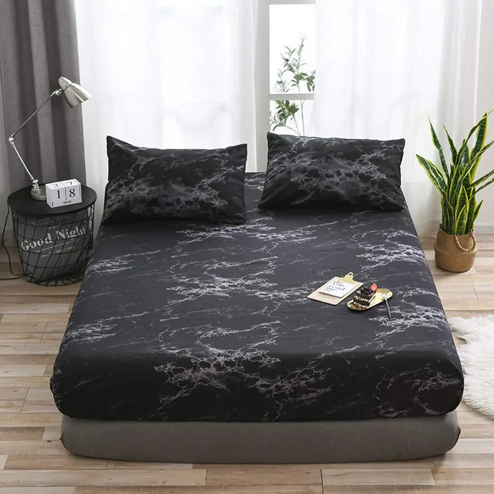 Microfiber Fitted Sheet Set with Marble Design – Breathable Cooling Bed Sheets for Deep Pocket Mattresses, Wrinkle-Resistant & Ultra-Soft | Thomler