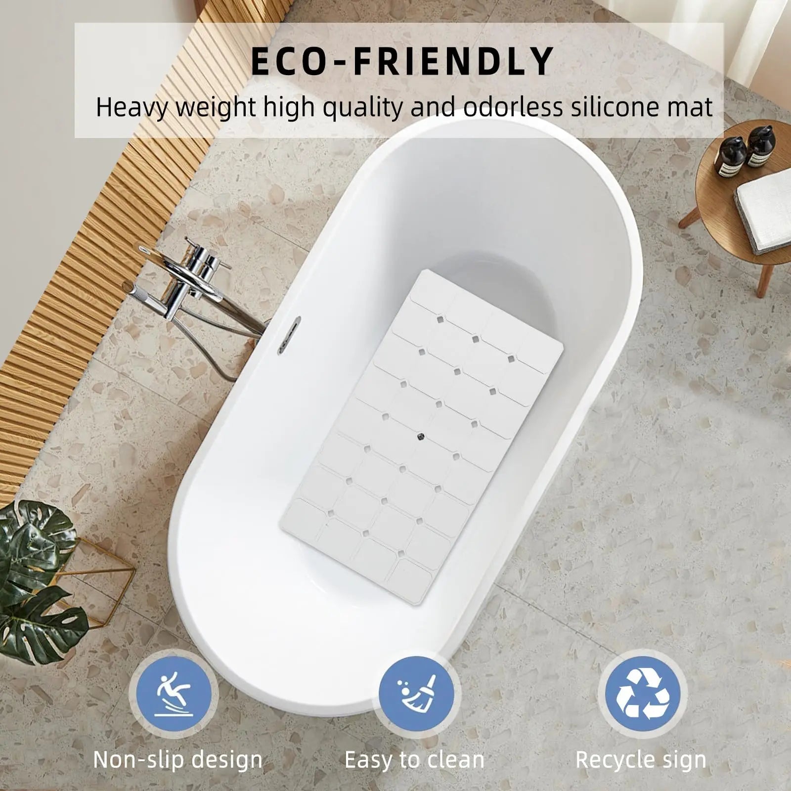 Non-Slip Silicone Shower Mat with Suction Cups – Foldable Bathtub Safety Mat for Wet Surfaces, Quick-Dry Design for Everyday Use | Thomler