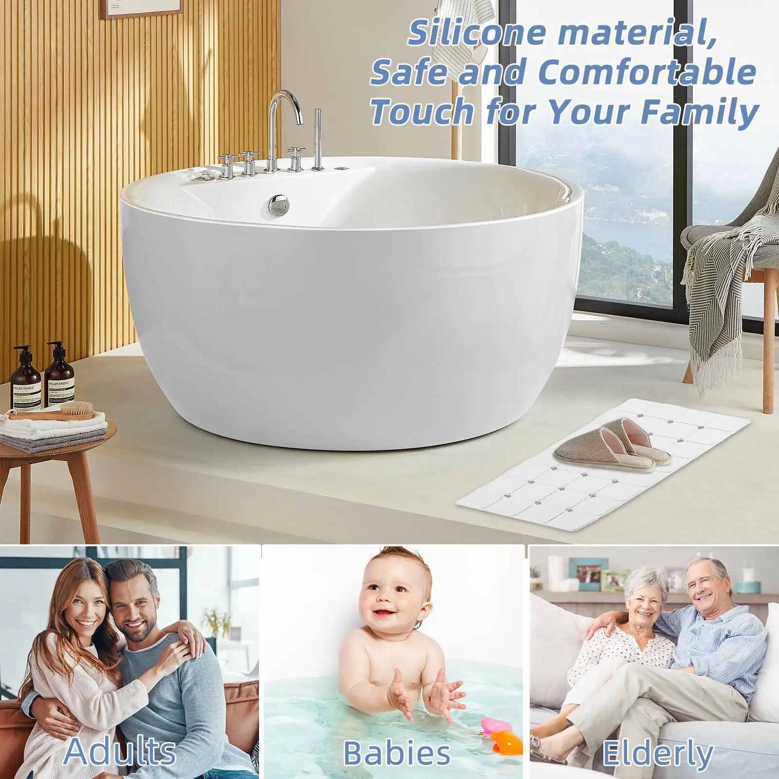 Non-Slip Silicone Shower Mat with Suction Cups – Foldable Bathtub Safety Mat for Wet Surfaces, Quick-Dry Design for Everyday Use | Thomler