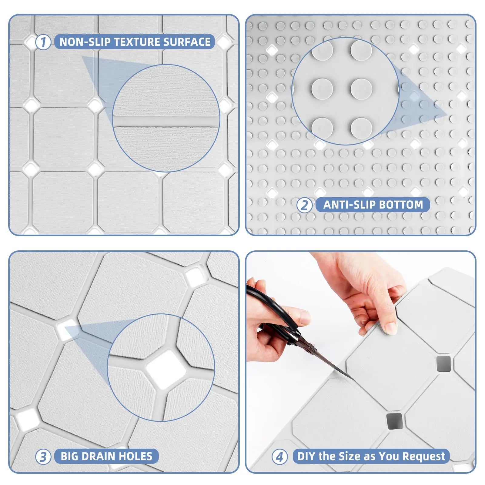 Non-Slip Silicone Shower Mat with Suction Cups – Foldable Bathtub Safety Mat for Wet Surfaces, Quick-Dry Design for Everyday Use | Thomler