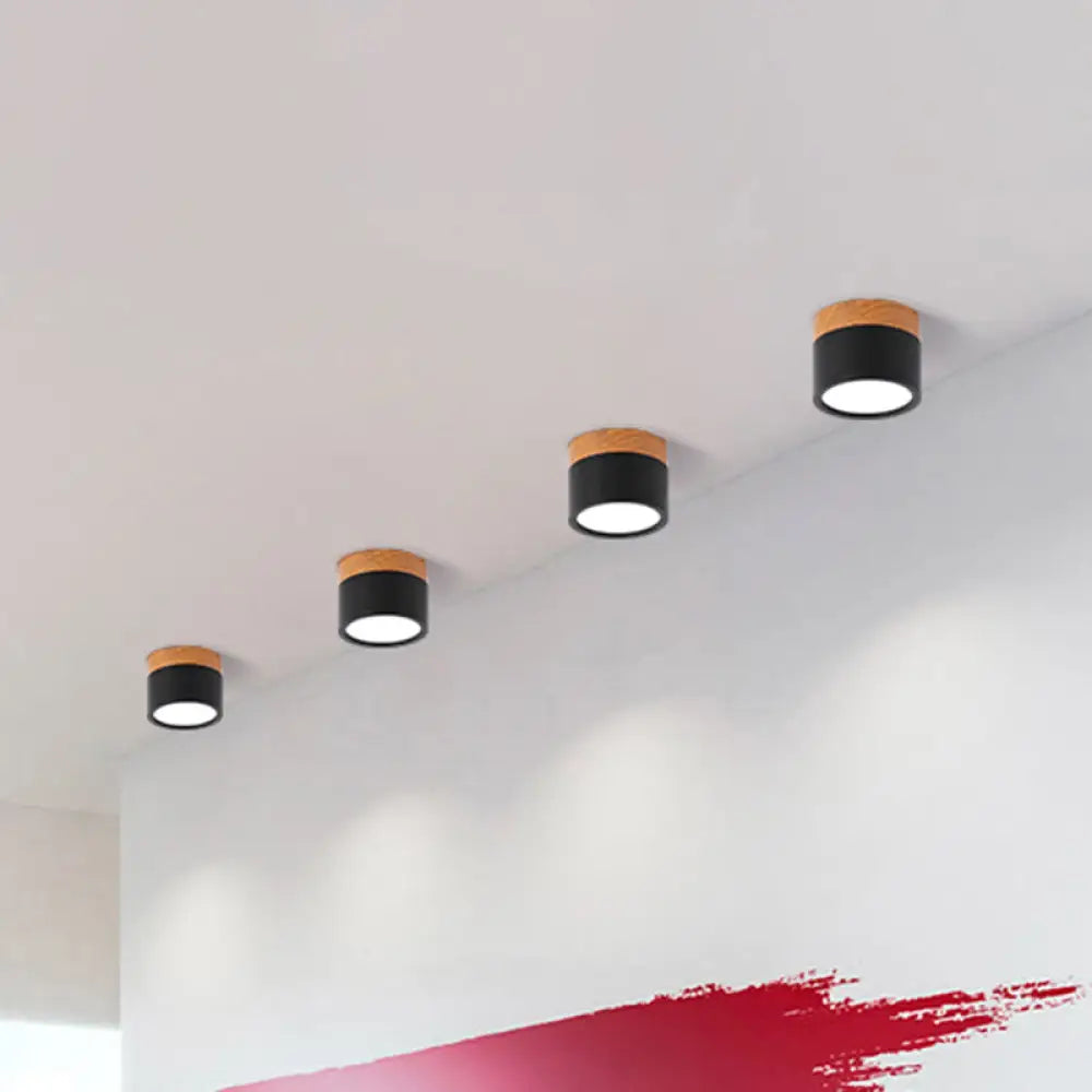 Compact Round Ceiling Light Fixture with Metal & Wood Finish for Kitchen Hallway Bedroom Kids Room | Modern Low-Profile LED Flush Mount | Thomler
