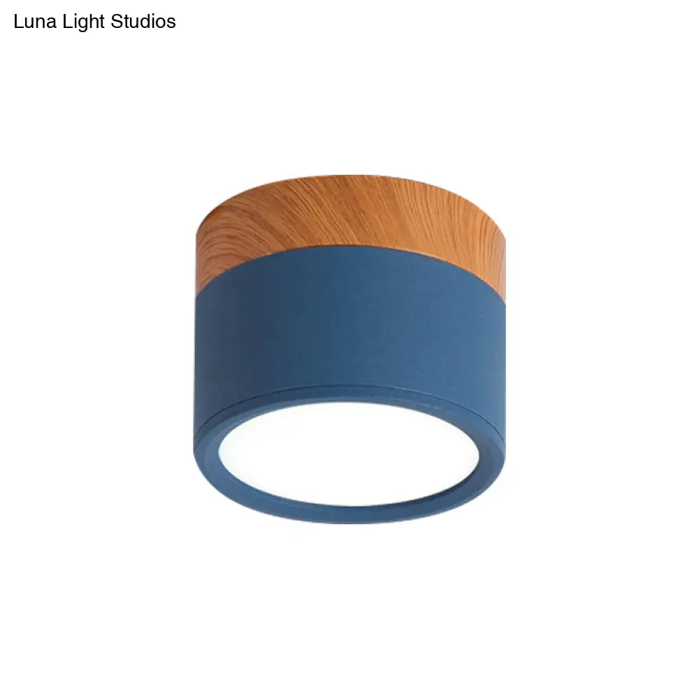 Compact Round Ceiling Light Fixture with Metal & Wood Finish for Kitchen Hallway Bedroom Kids Room | Modern Low-Profile LED Flush Mount | Thomler