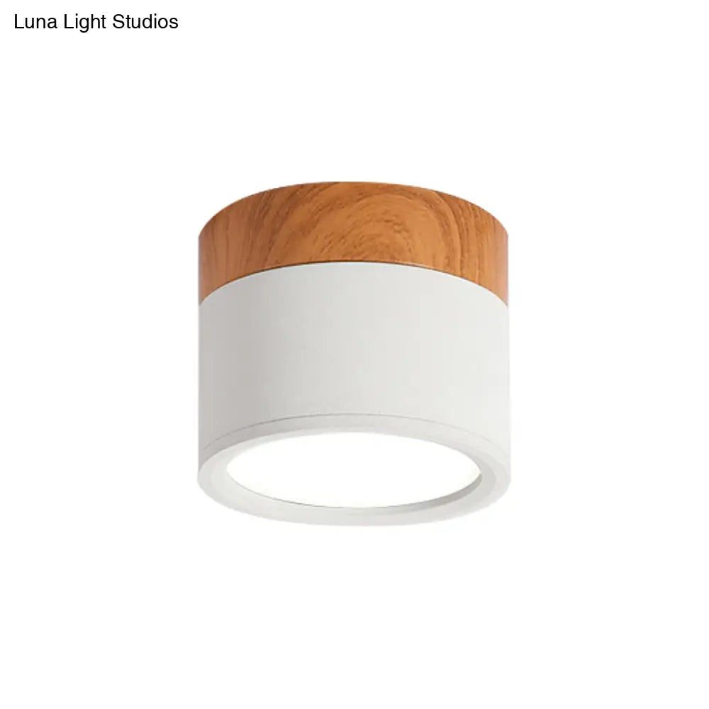 Compact Round Ceiling Light Fixture with Metal & Wood Finish for Kitchen Hallway Bedroom Kids Room | Modern Low-Profile LED Flush Mount | Thomler