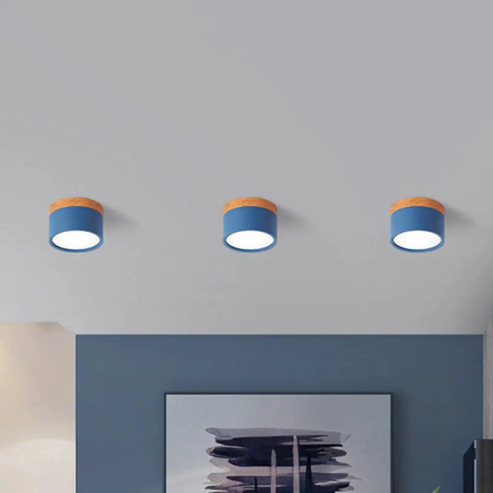 Compact Round Ceiling Light Fixture with Metal & Wood Finish for Kitchen Hallway Bedroom Kids Room | Modern Low-Profile LED Flush Mount | Thomler