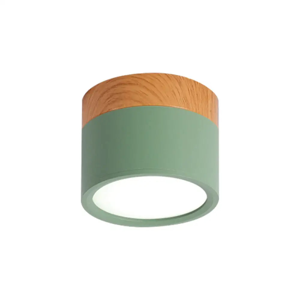 Compact Round Ceiling Light Fixture with Metal & Wood Finish for Kitchen Hallway Bedroom Kids Room | Modern Low-Profile LED Flush Mount | Thomler