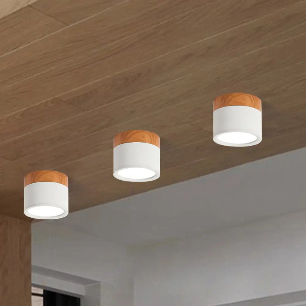 Compact Round Ceiling Light Fixture with Metal & Wood Finish for Kitchen Hallway Bedroom Kids Room | Modern Low-Profile LED Flush Mount | Thomler