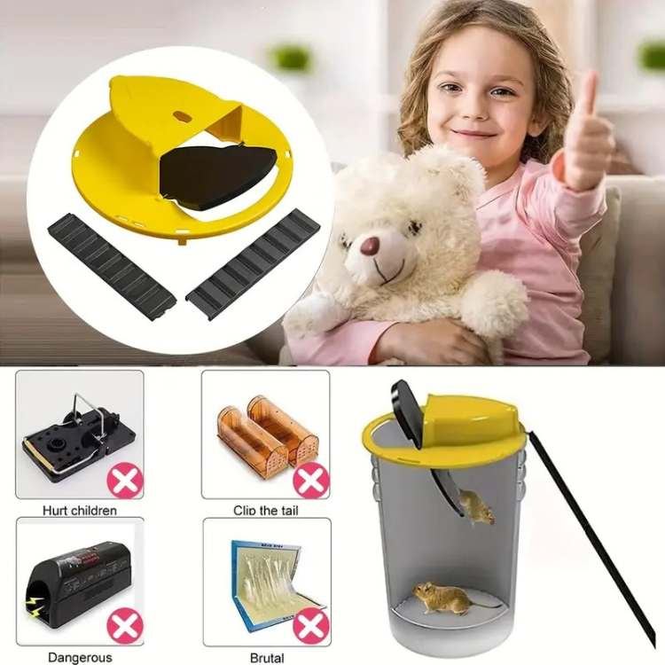 Auto-Reset Rodent Trap with Tipping Platform for Bucket – Reusable Hands-Free Mouse & Rat Catcher for Home, Garage & Barn | Thomler