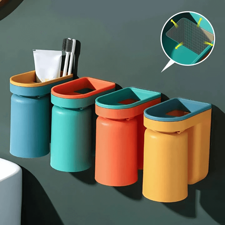 Toothbrush Holder ABS Plastic 12.5 cm (4.9") Wall Mounted Bathroom Organiser Drill Free Toothpaste Storage Rack Adhesive | Thomler