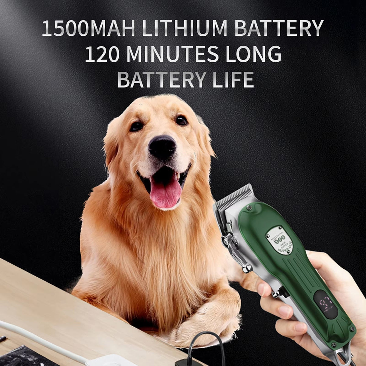Cordless Pet Grooming Clippers with Quiet Motor & Steel Blades for Dogs & Cats – Rechargeable Trimmer Kit with LED Display | Thomler