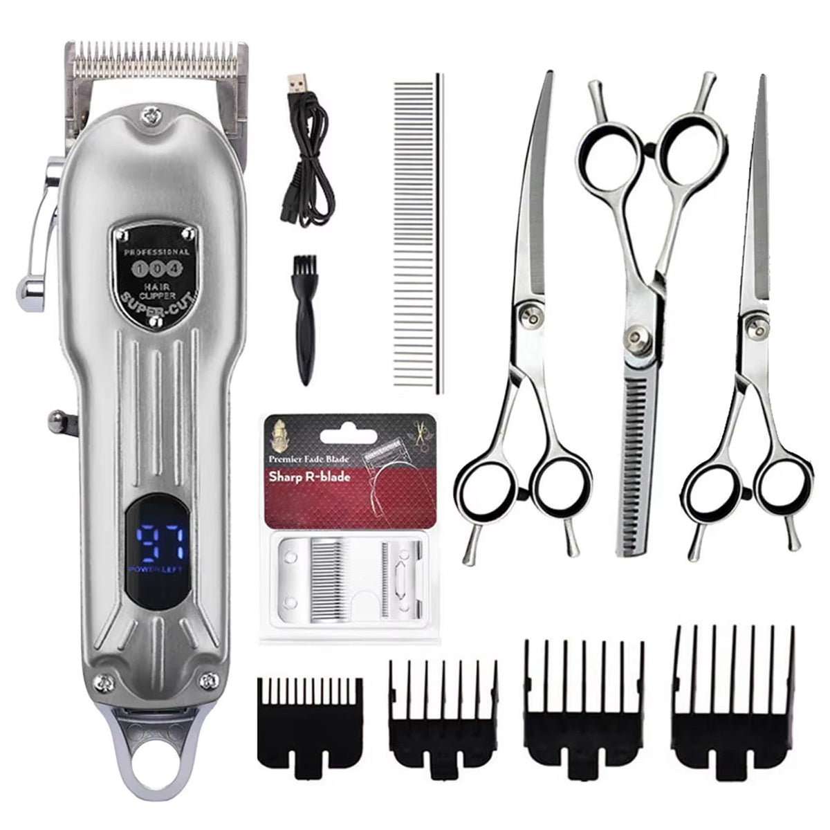 Cordless Pet Grooming Clippers with Quiet Motor & Steel Blades for Dogs & Cats – Rechargeable Trimmer Kit with LED Display | Thomler