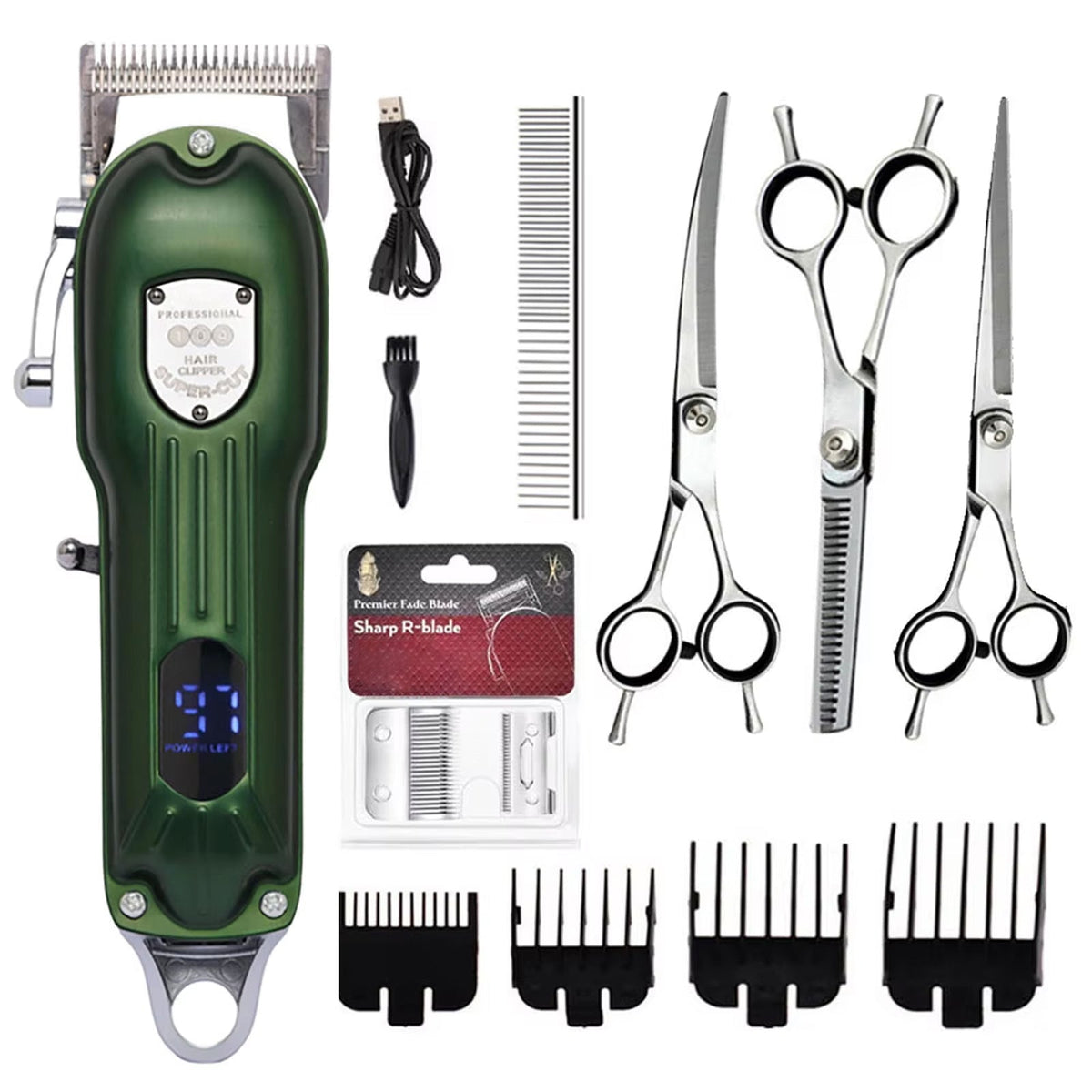 Cordless Pet Grooming Clippers with Quiet Motor & Steel Blades for Dogs & Cats – Rechargeable Trimmer Kit with LED Display | Thomler