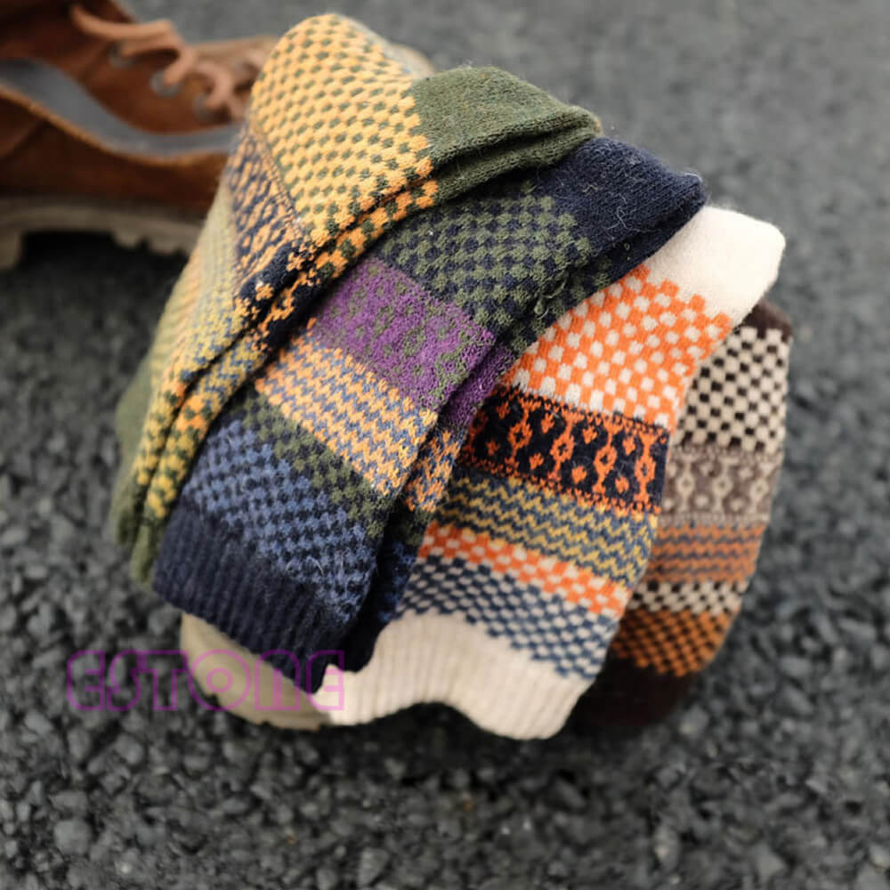 Heritage Knit Crew Socks 4-Pack – Multicolor Jacquard Fall Patterns for Women & Men | Thomler