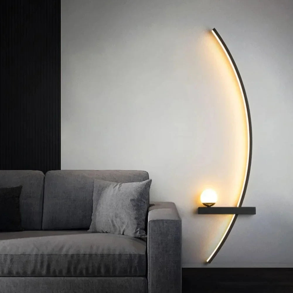 Wall Light Aluminum Acrylic LED Black Gold Modern Bedroom Hallway Decorative Crescent Linear Lighting Fixture | Thomler