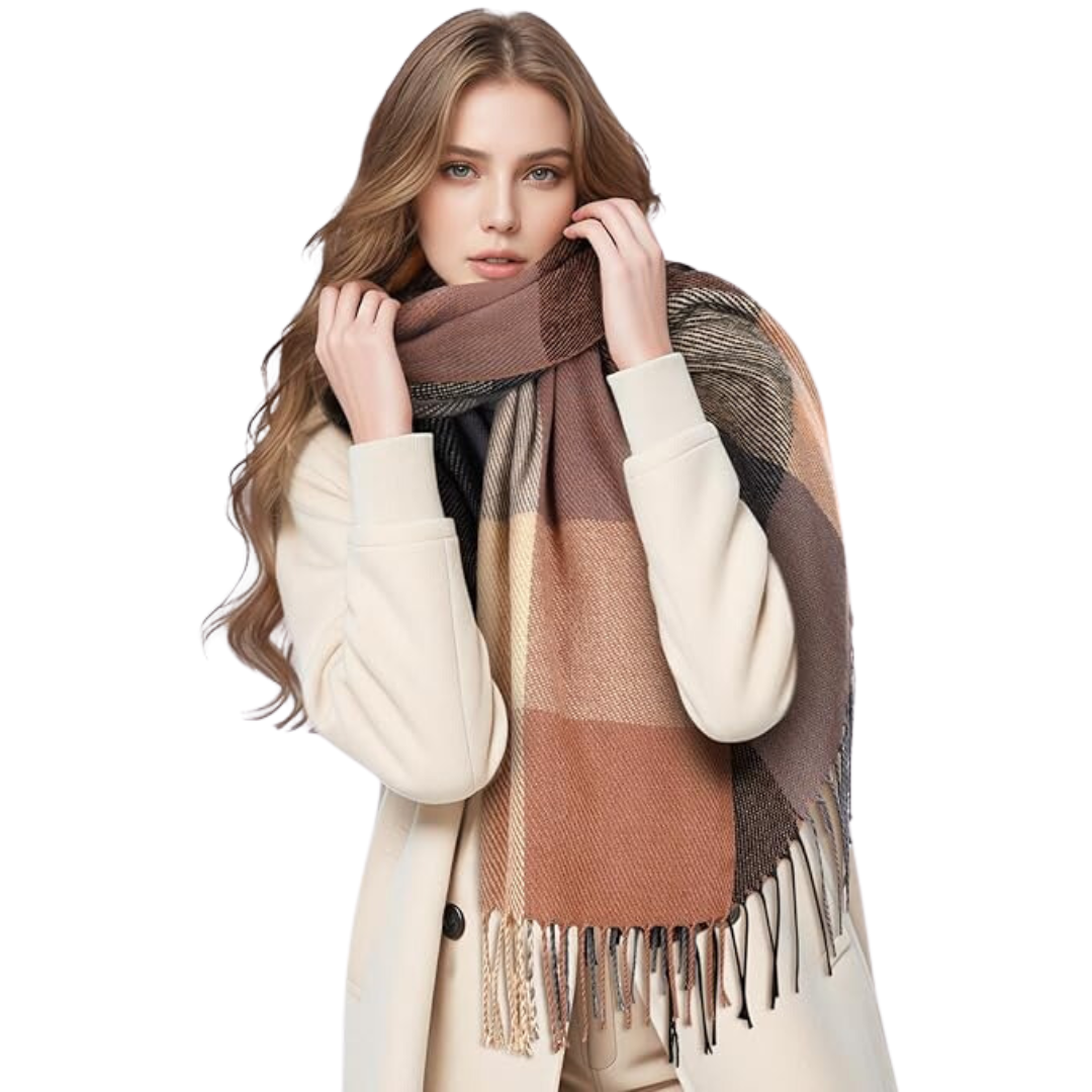 Plaid Cashmere Winter Shawl for Women – Cozy Oversized Wrap Scarf for Cold Weather, Evening Events & Daily Wear | Thomler