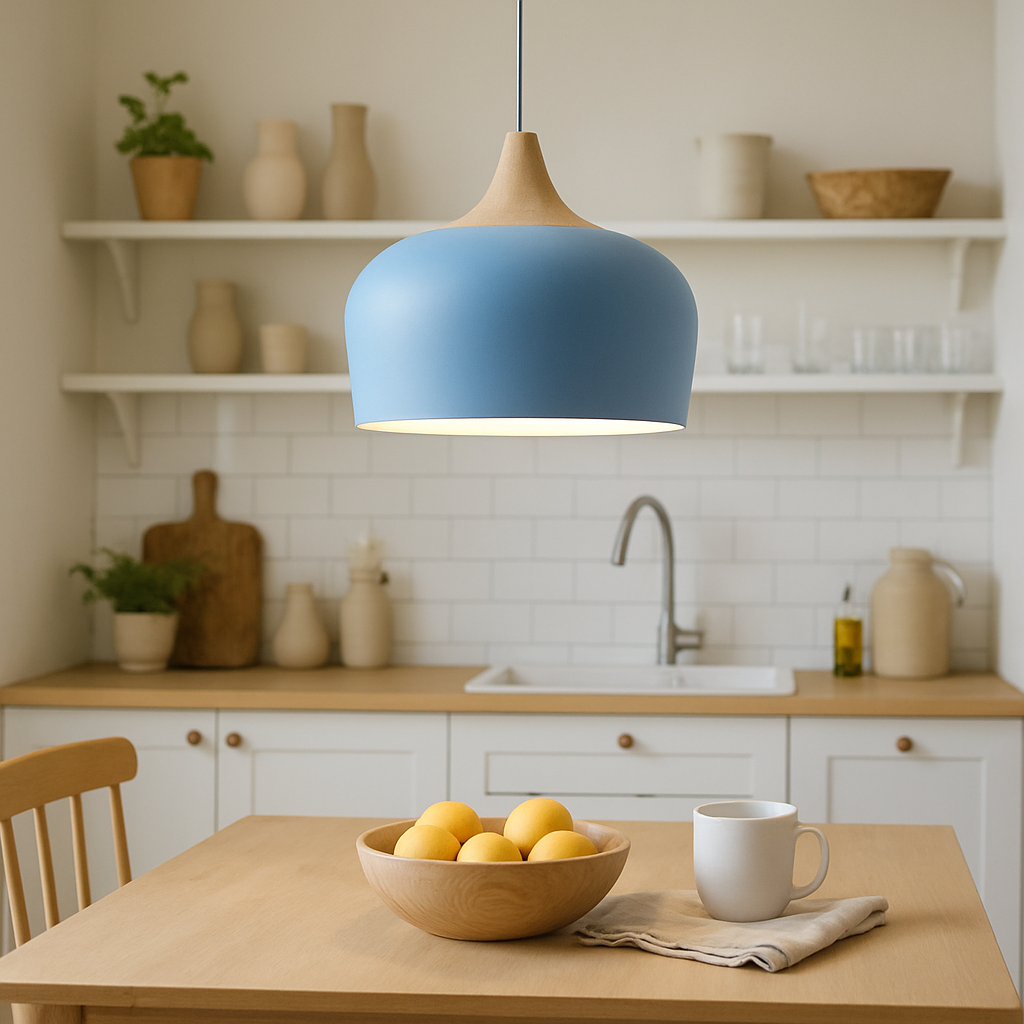 Pendant Light Aluminium Wood 35.0 cm Pastel Dining Room Kitchen Island Hanging Ceiling Lamp E27 Retro Dome Globe | Thomler
