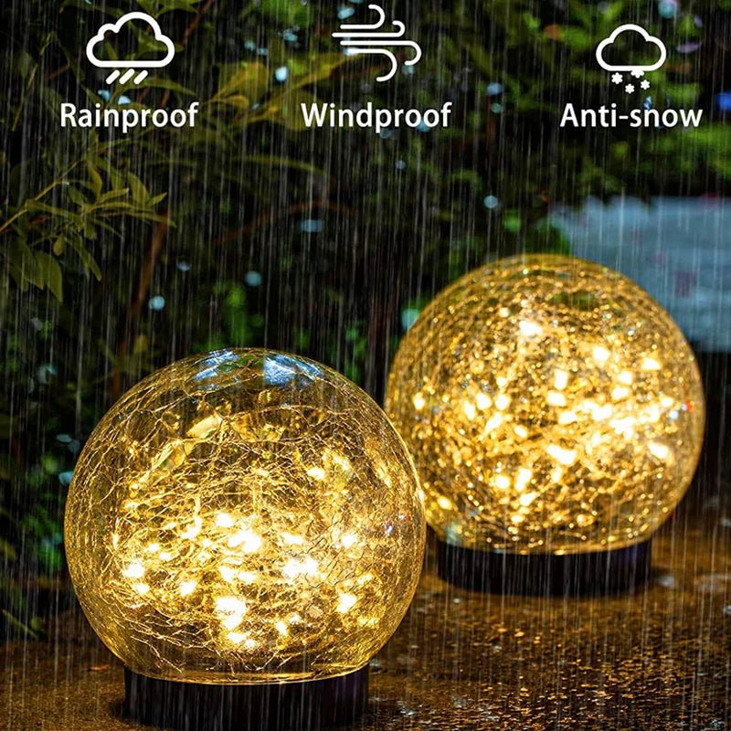 Outdoor Solar Glass Globe Lamp Cracked 6 in Waterproof Garden Patio Path Lighting Decorative | Thomler