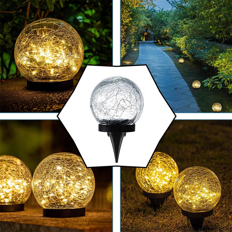Outdoor Solar Glass Globe Lamp Cracked 6 in Waterproof Garden Patio Path Lighting Decorative | Thomler