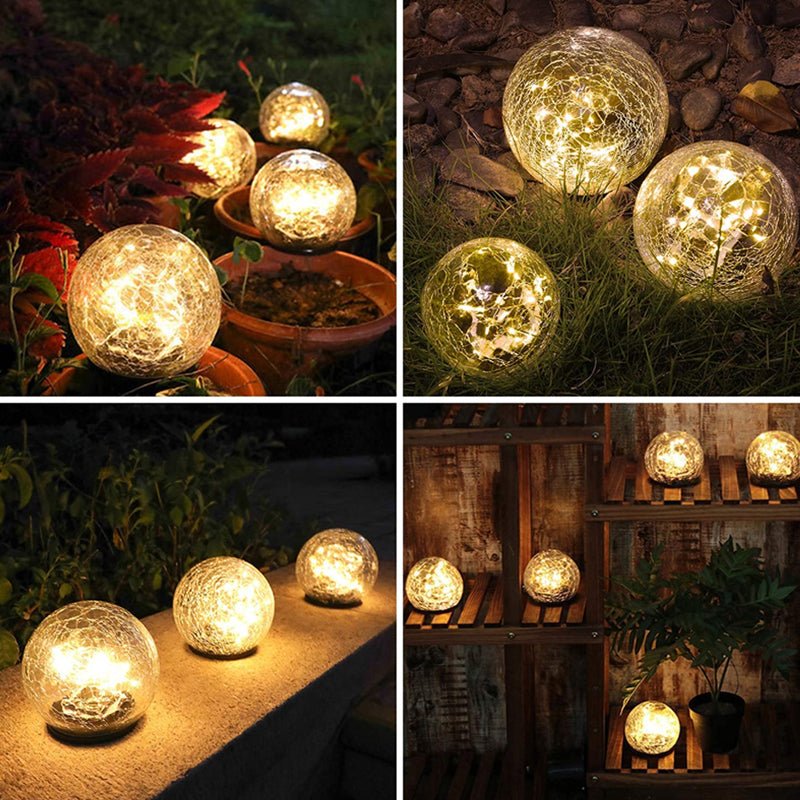 Outdoor Solar Glass Globe Lamp Cracked 6 in Waterproof Garden Patio Path Lighting Decorative | Thomler