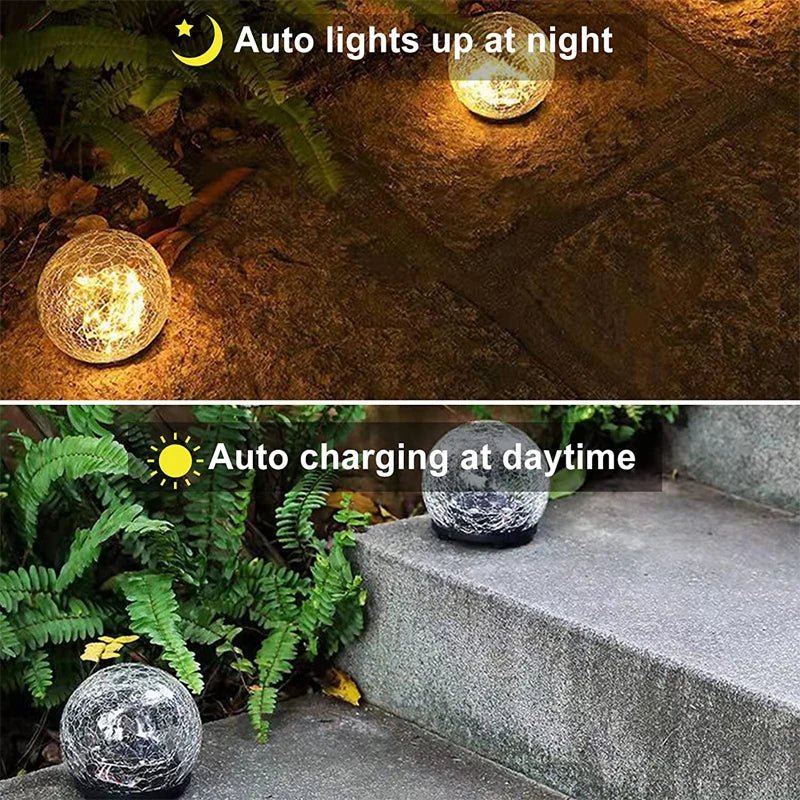 Outdoor Solar Glass Globe Lamp Cracked 6 in Waterproof Garden Patio Path Lighting Decorative | Thomler