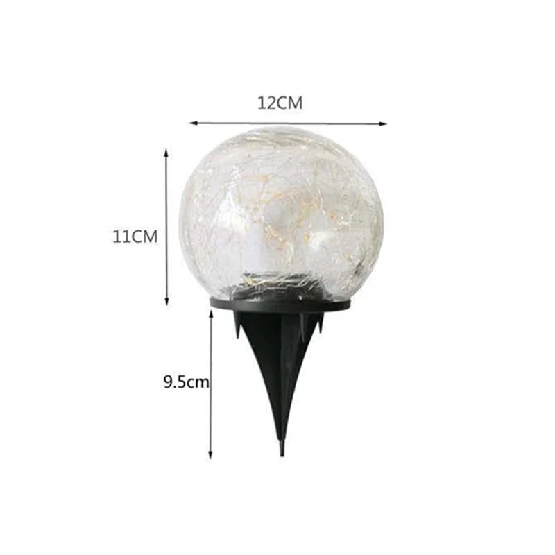 Outdoor Solar Glass Globe Lamp Cracked 6 in Waterproof Garden Patio Path Lighting Decorative | Thomler