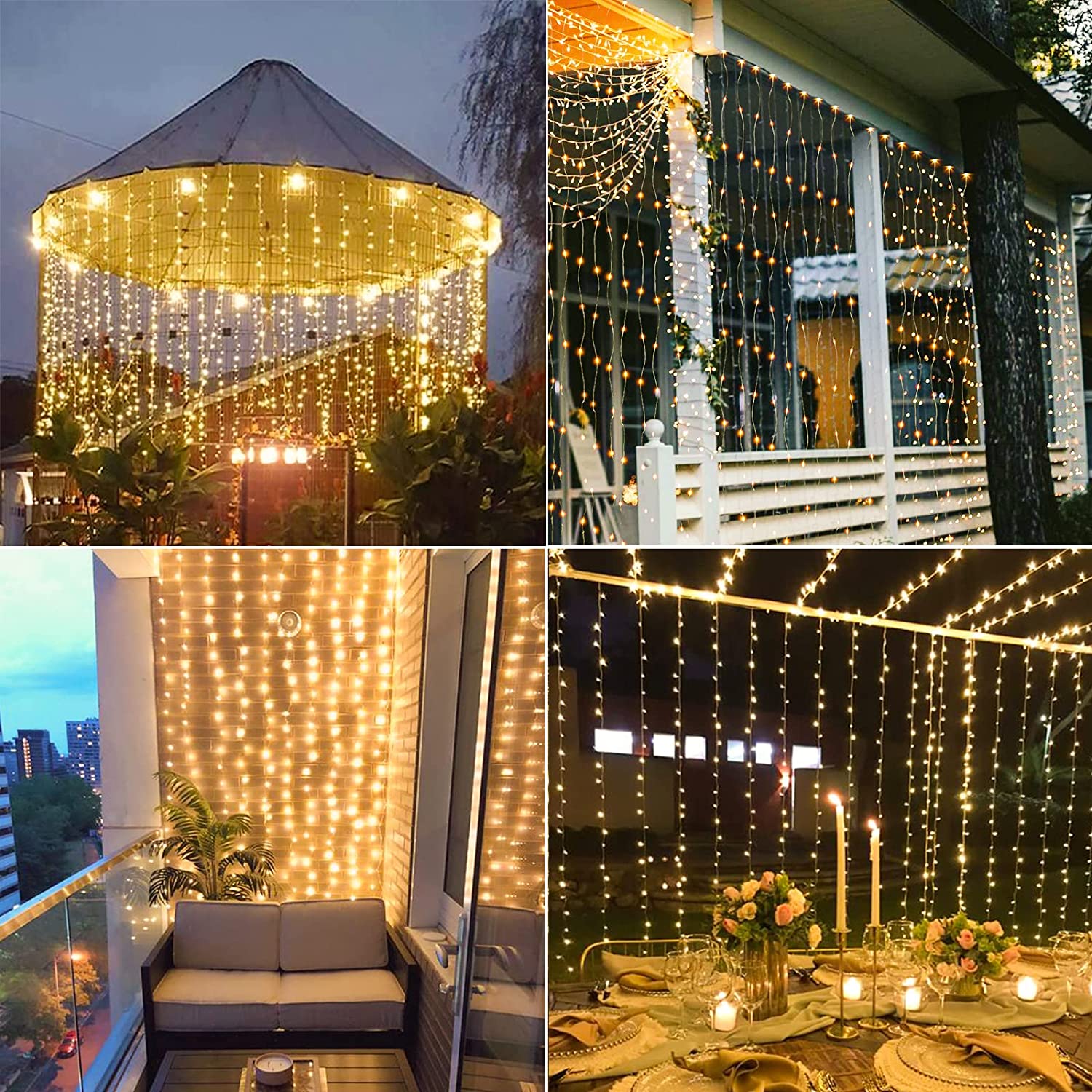 Outdoor Solar Curtain Light 300 LED 7 ft x 10 ft Waterproof Garden Patio Pergola Decoration | Thomler