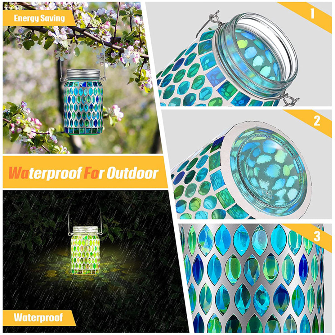 Solar Stained Glass Outdoor Lantern — Handcrafted Mosaic Garden Light with Auto Dusk-to-Dawn | Thomler