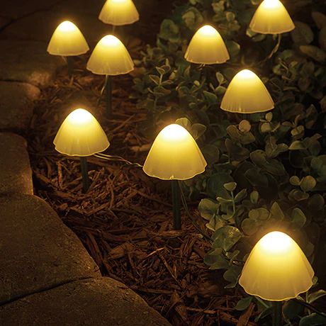 Solar Garden Light PVC 8 in Mushroom Outdoor Decorative Pathway LED 10 Pack | Thomler